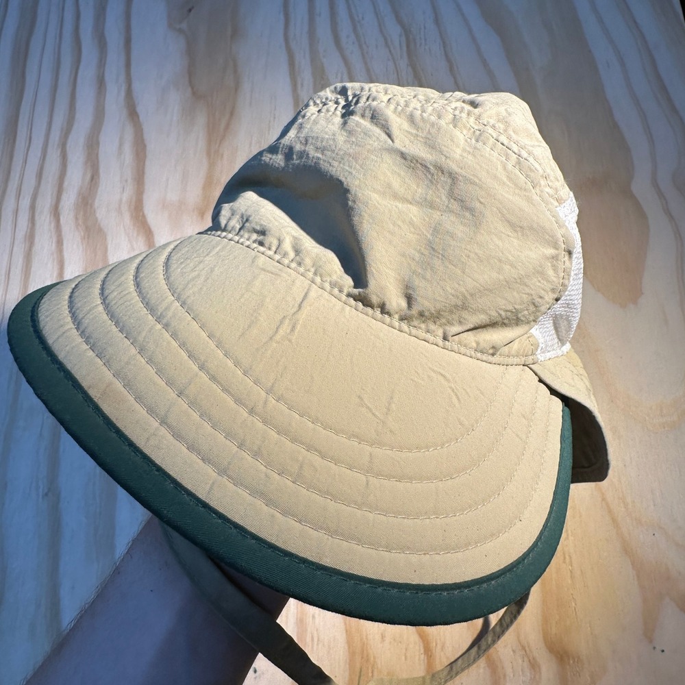 Orvis Sun Bucket Hat L/XL Tan Green Mesh Vent Adjustable Hiking Fishing Hat